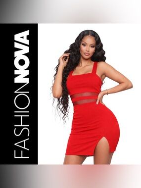 Fashion Nova Red Let’s Mingle Bodycon Mini Slit Dress, XL, NWT!